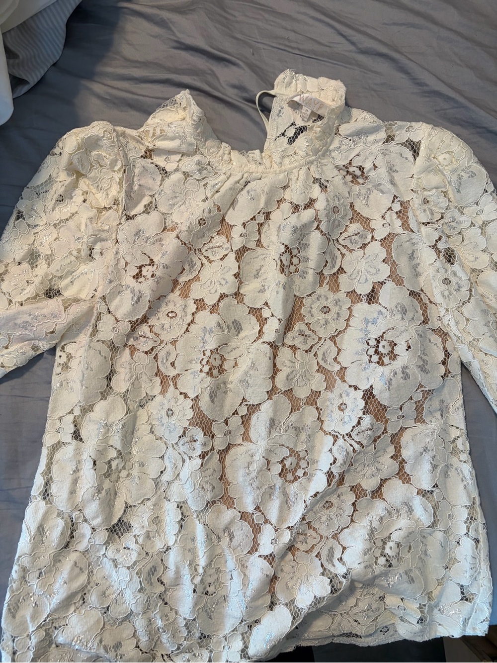 Wayf Cream Floral Lace High-Neck Blouse